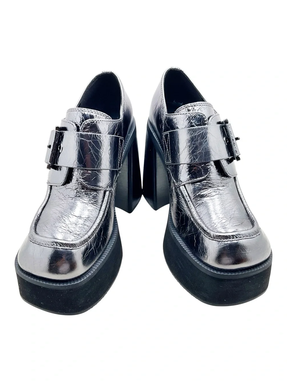 {MICHAEL Michael Kors} Colby Crackled Gunmetal Metallic Leather Platforms
